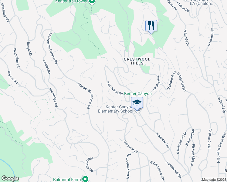 map of restaurants, bars, coffee shops, grocery stores, and more near 831 Teakwood Road in Los Angeles