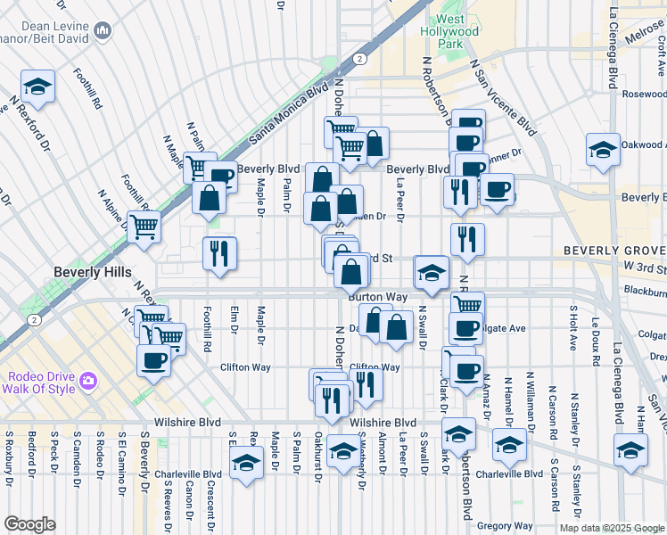 map of restaurants, bars, coffee shops, grocery stores, and more near 311 South Doheny Drive in Beverly Hills