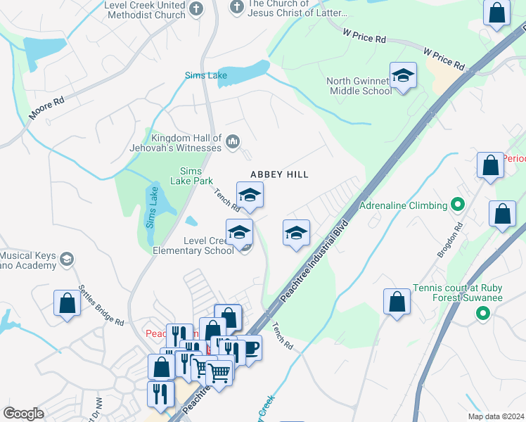 map of restaurants, bars, coffee shops, grocery stores, and more near 179 Leah View Walk in Suwanee