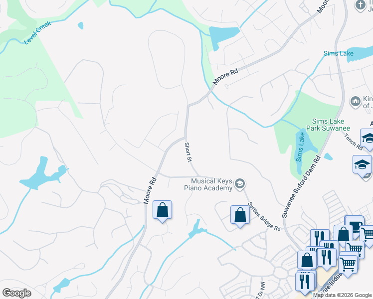 map of restaurants, bars, coffee shops, grocery stores, and more near 4834 Moore Road in Suwanee