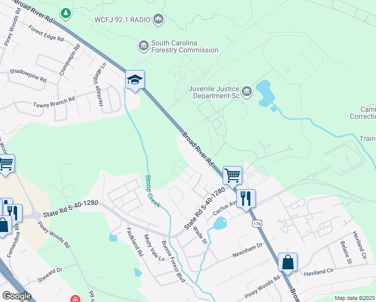 map of restaurants, bars, coffee shops, grocery stores, and more near 4931 Broad River Road in Columbia