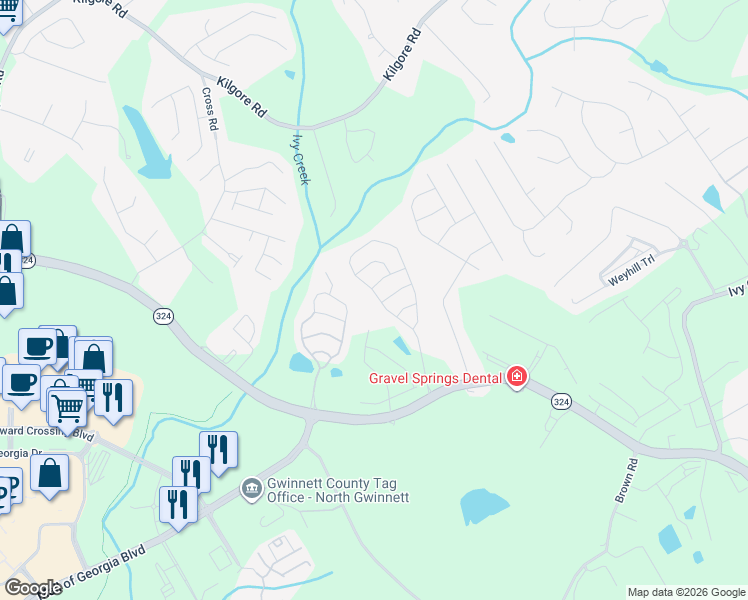 map of restaurants, bars, coffee shops, grocery stores, and more near 3342 Brockenhurst Drive in Buford