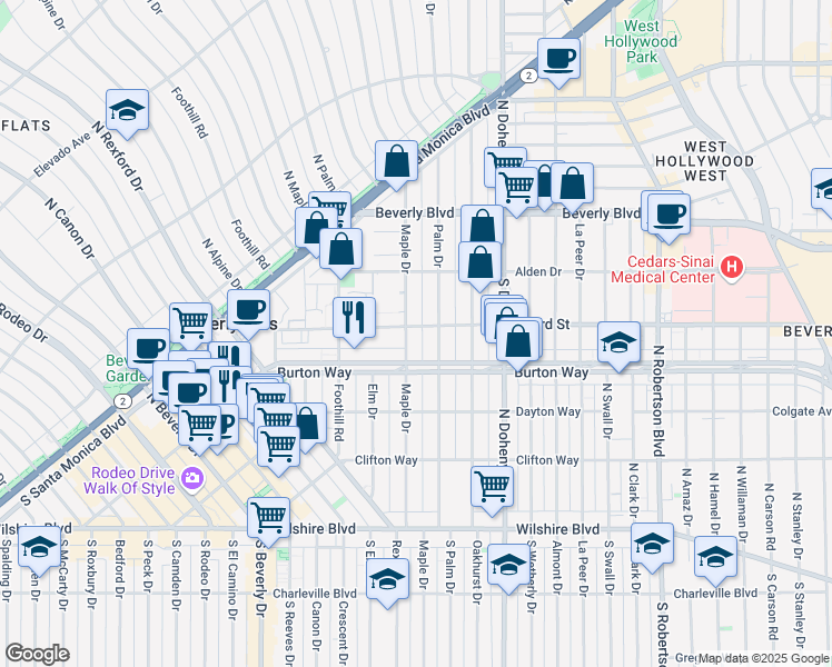 map of restaurants, bars, coffee shops, grocery stores, and more near 328 North Maple Drive in Beverly Hills