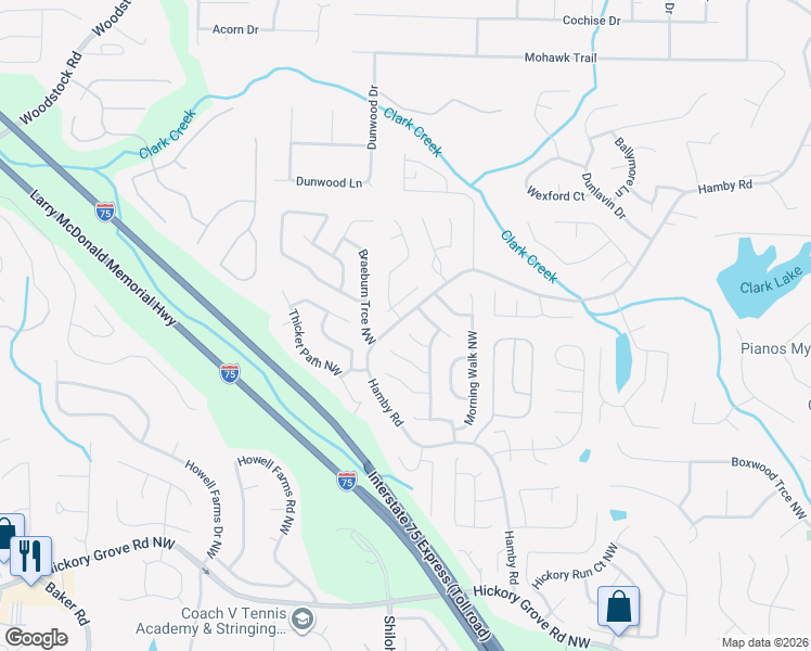 map of restaurants, bars, coffee shops, grocery stores, and more near 2310 October Court in Acworth