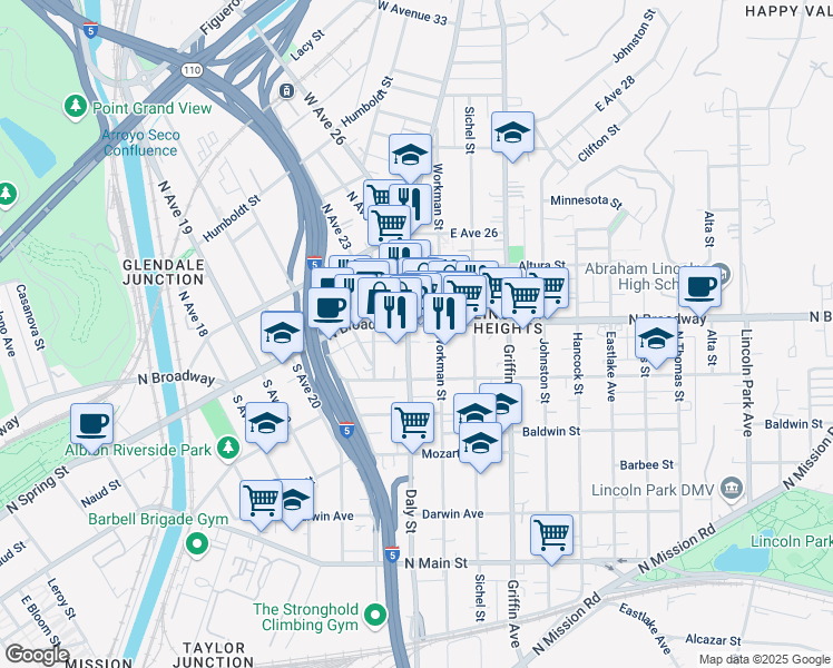map of restaurants, bars, coffee shops, grocery stores, and more near in Los Angeles