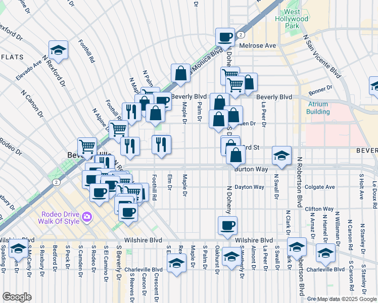 map of restaurants, bars, coffee shops, grocery stores, and more near 328 North Maple Drive in Beverly Hills