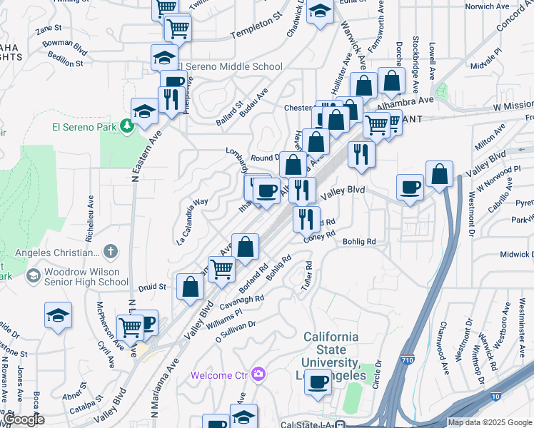 map of restaurants, bars, coffee shops, grocery stores, and more near in Los Angeles