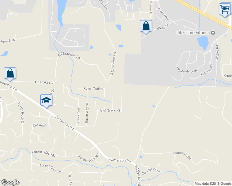 map of restaurants, bars, coffee shops, grocery stores, and more near 2774 Hawk Trace Court in Marietta
