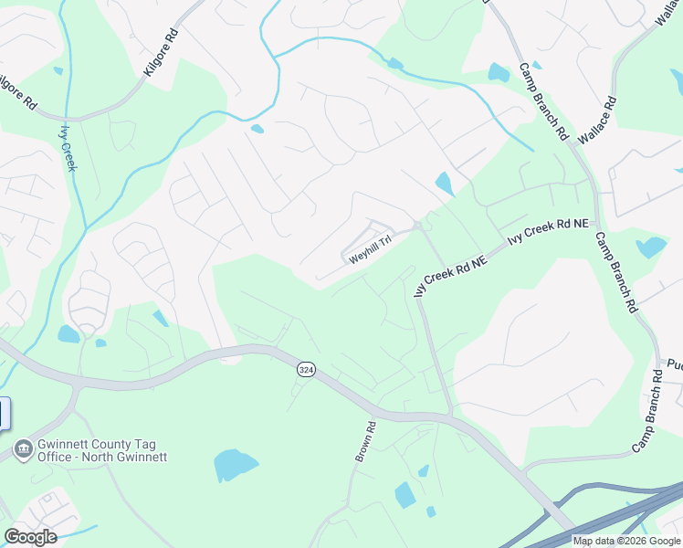 map of restaurants, bars, coffee shops, grocery stores, and more near 2612 Ivy Creek Road Northeast in Buford