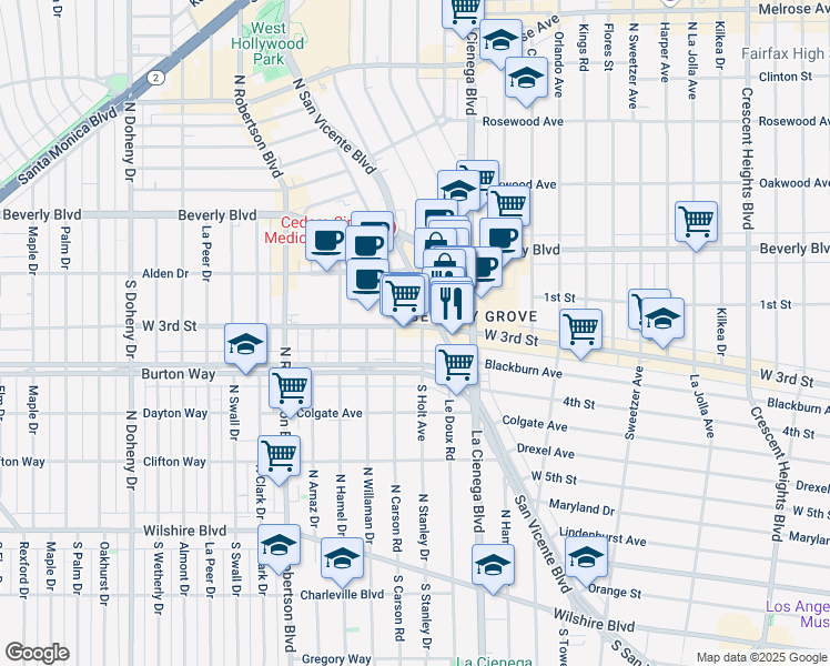 map of restaurants, bars, coffee shops, grocery stores, and more near in Los Angeles