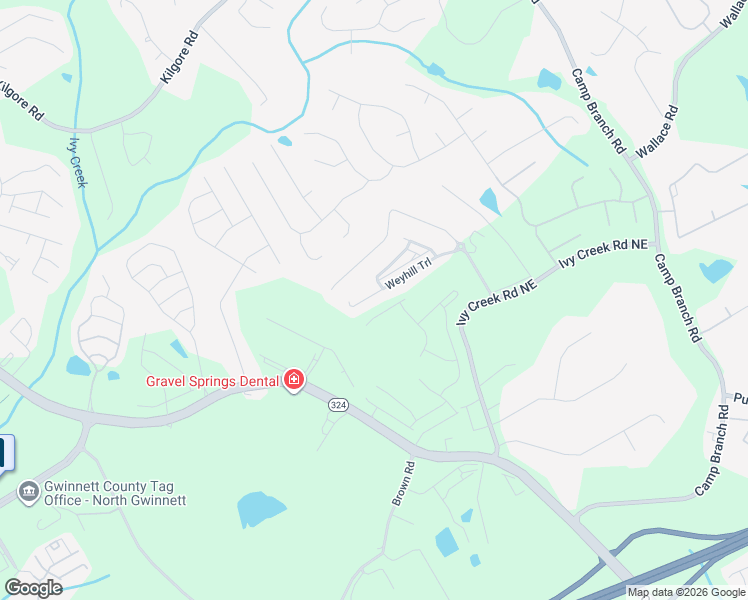 map of restaurants, bars, coffee shops, grocery stores, and more near 2612 Ivy Creek Road Northeast in Buford
