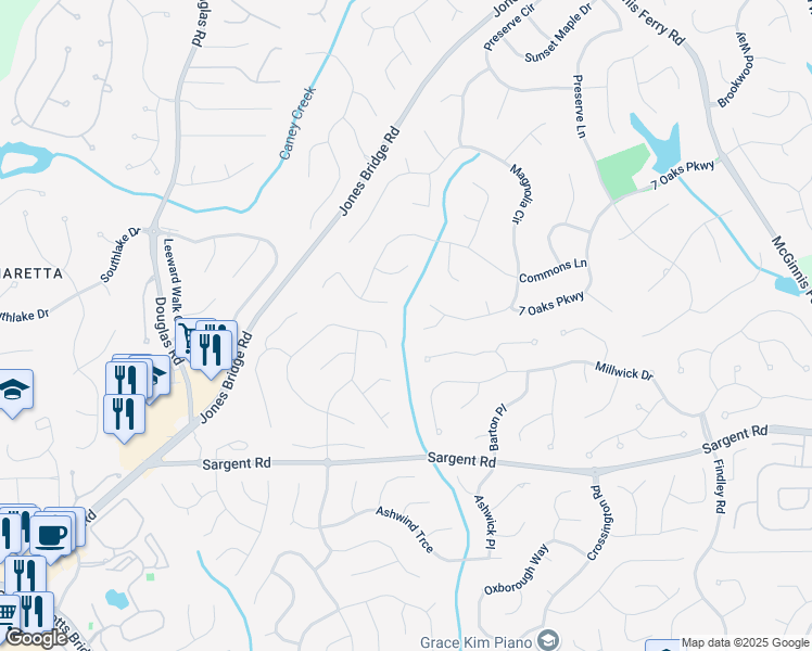map of restaurants, bars, coffee shops, grocery stores, and more near 935 Magnolia Blossom Court in Alpharetta