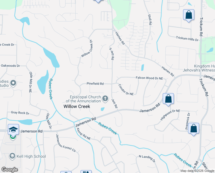 map of restaurants, bars, coffee shops, grocery stores, and more near 1799 Condor Drive in Marietta
