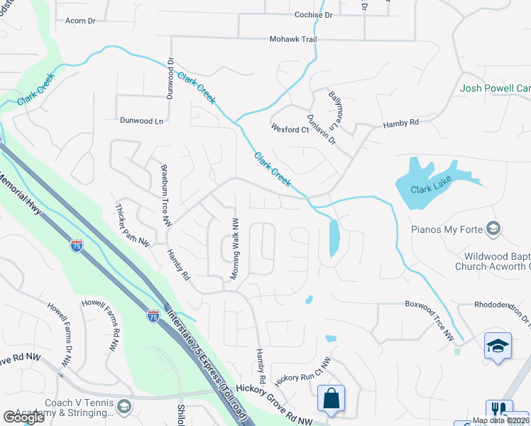 map of restaurants, bars, coffee shops, grocery stores, and more near 1913 Lightwood Way Northwest in Acworth