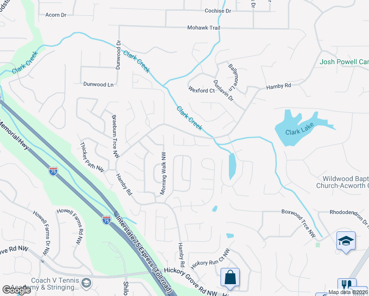 map of restaurants, bars, coffee shops, grocery stores, and more near 1913 Lightwood Way Northwest in Acworth