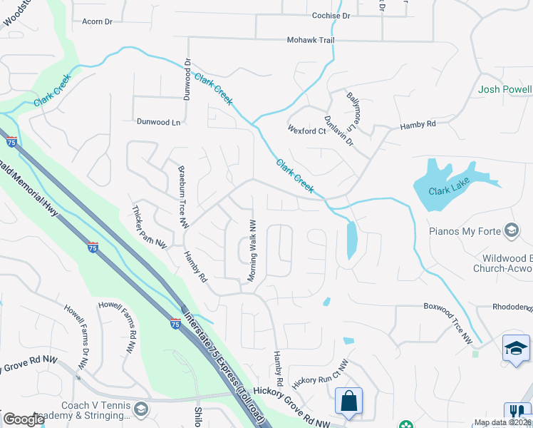 map of restaurants, bars, coffee shops, grocery stores, and more near 1929 Lightwood Way Northwest in Acworth
