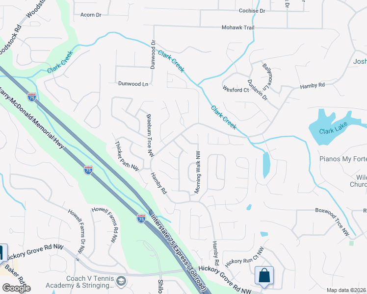map of restaurants, bars, coffee shops, grocery stores, and more near 1960 Morning Lane in Acworth