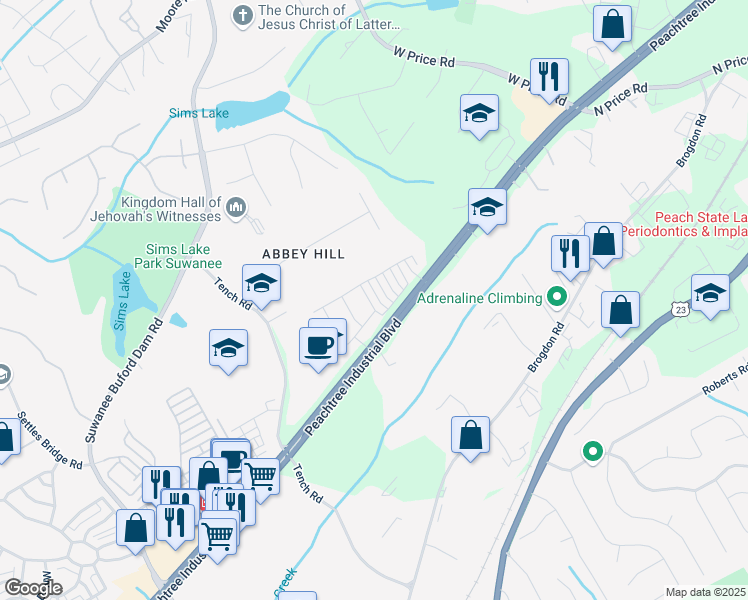 map of restaurants, bars, coffee shops, grocery stores, and more near 4405 Donahue Avenue in Sugar Hill