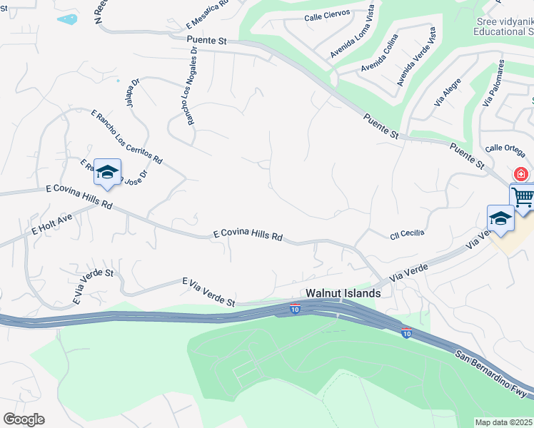map of restaurants, bars, coffee shops, grocery stores, and more near 1562 Calle Cristina in San Dimas
