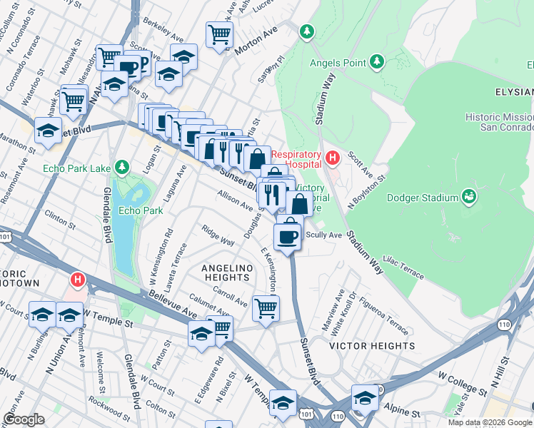 map of restaurants, bars, coffee shops, grocery stores, and more near in Los Angeles