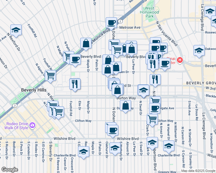 map of restaurants, bars, coffee shops, grocery stores, and more near 336 North Oakhurst Drive in Beverly Hills