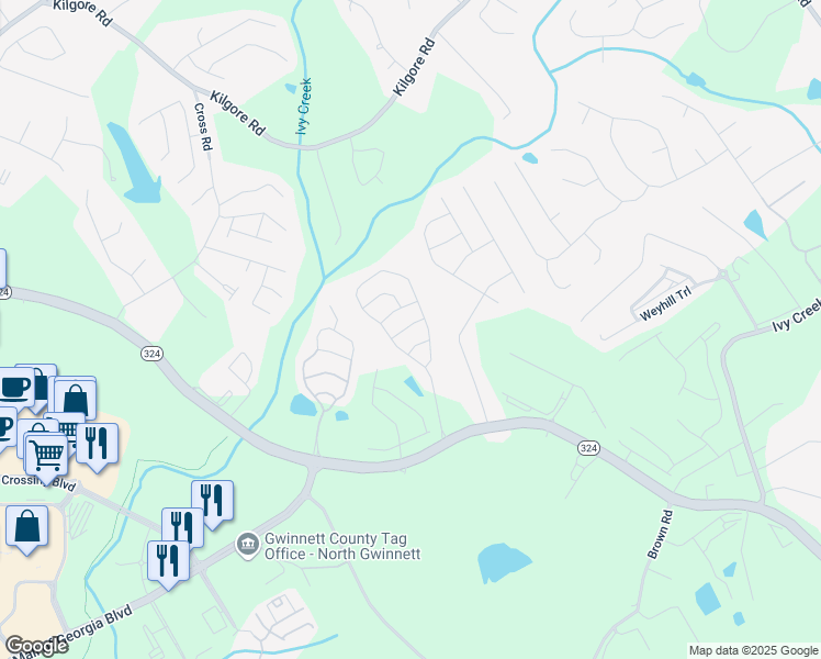 map of restaurants, bars, coffee shops, grocery stores, and more near 2351 Attewood Drive in Buford