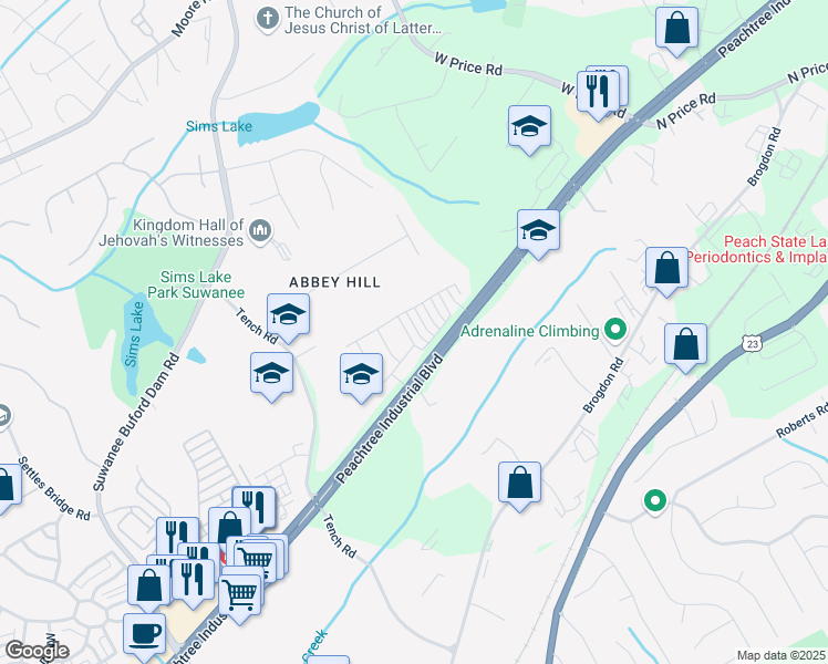 map of restaurants, bars, coffee shops, grocery stores, and more near 4405 Donahue Avenue in Sugar Hill