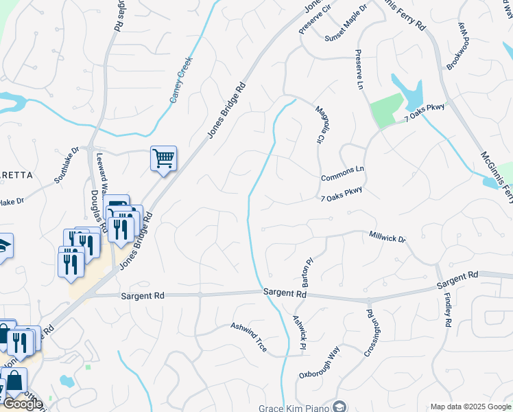 map of restaurants, bars, coffee shops, grocery stores, and more near 11975 South Magnolia Circle in Alpharetta