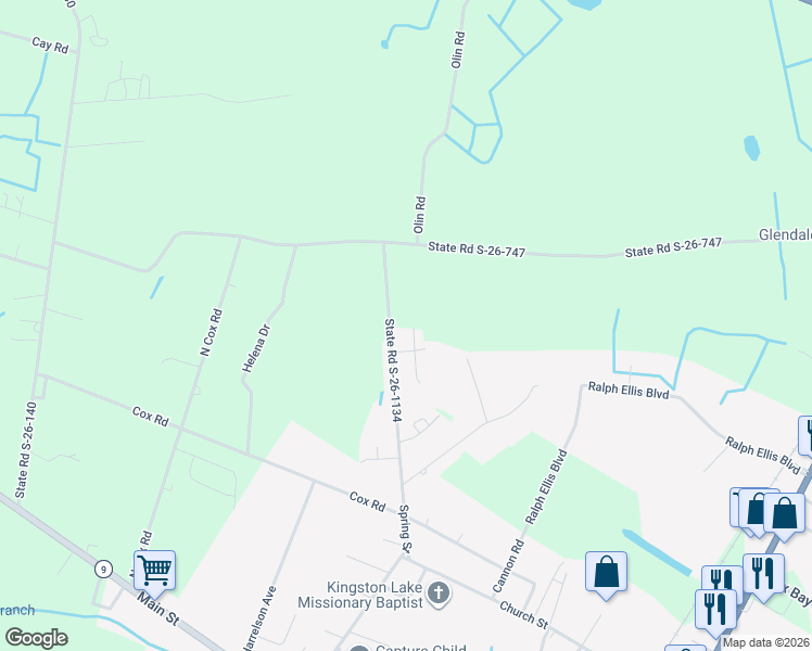 map of restaurants, bars, coffee shops, grocery stores, and more near 2970 Silverleaf Circle in Loris