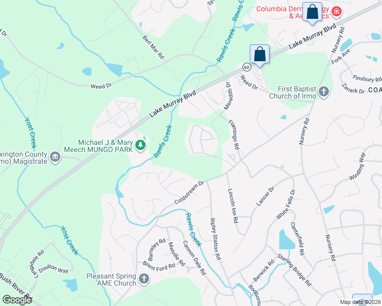 map of restaurants, bars, coffee shops, grocery stores, and more near 1220 Meredith Drive in Columbia