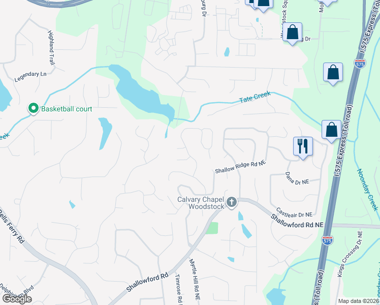 map of restaurants, bars, coffee shops, grocery stores, and more near 4914 Shallow Creek Trail Northeast in Kennesaw