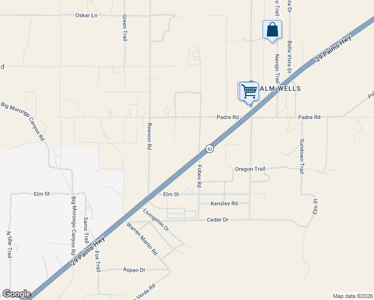 map of restaurants, bars, coffee shops, grocery stores, and more near 9826 Fobes Road in Morongo Valley