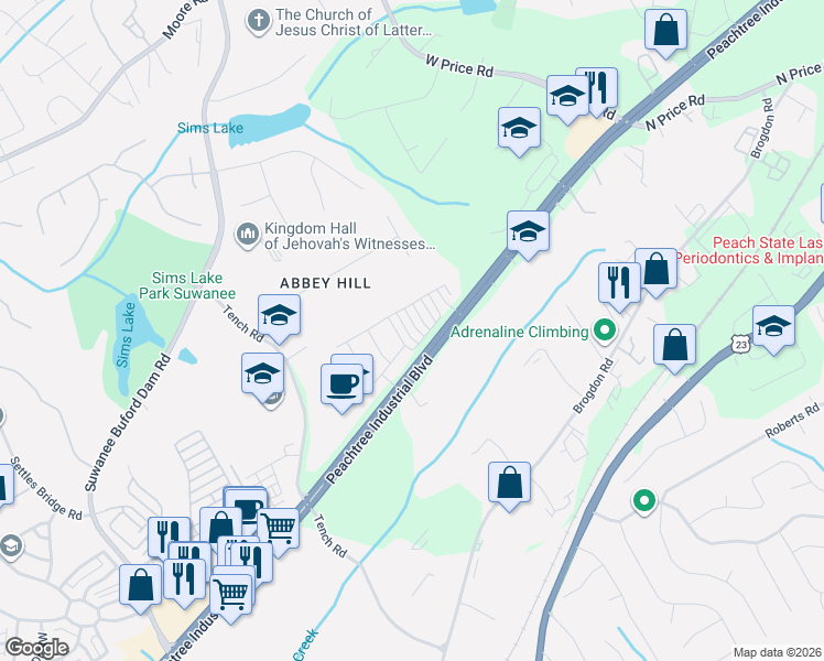 map of restaurants, bars, coffee shops, grocery stores, and more near 4495 Donahue Avenue in Sugar Hill