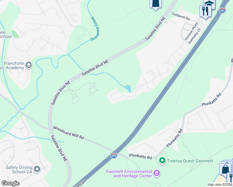 map of restaurants, bars, coffee shops, grocery stores, and more near 1530 Horizon Parkway in Buford