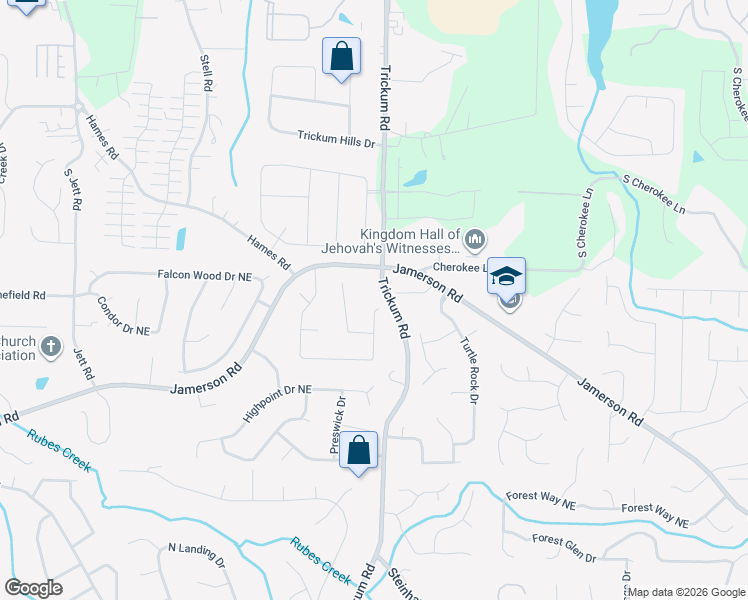 map of restaurants, bars, coffee shops, grocery stores, and more near 5041 Trickum Road in Marietta