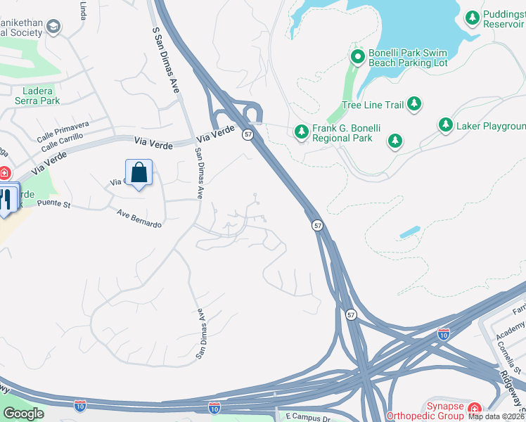map of restaurants, bars, coffee shops, grocery stores, and more near 333 Calle Moreno in San Dimas