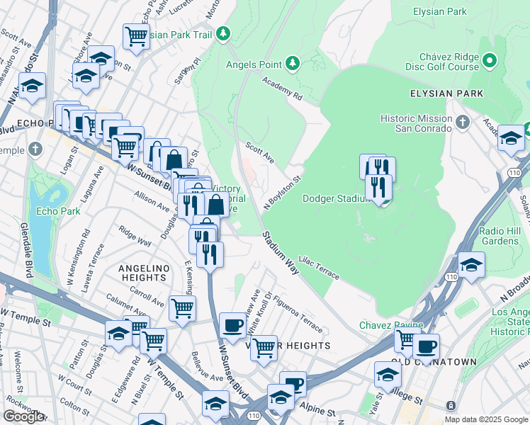 map of restaurants, bars, coffee shops, grocery stores, and more near 1310-1446 N Boylston St in Los Angeles