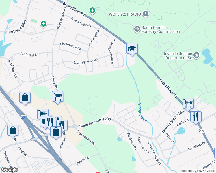 map of restaurants, bars, coffee shops, grocery stores, and more near 534 State Road S-40-2329 in Columbia