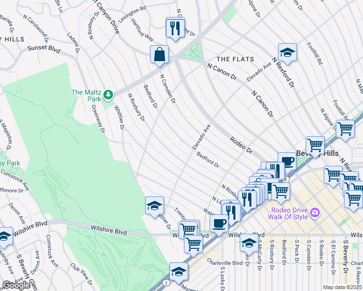 map of restaurants, bars, coffee shops, grocery stores, and more near 707 North Bedford Drive in Beverly Hills