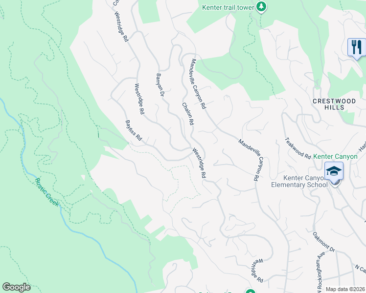 map of restaurants, bars, coffee shops, grocery stores, and more near 2110 Westridge Road in Los Angeles