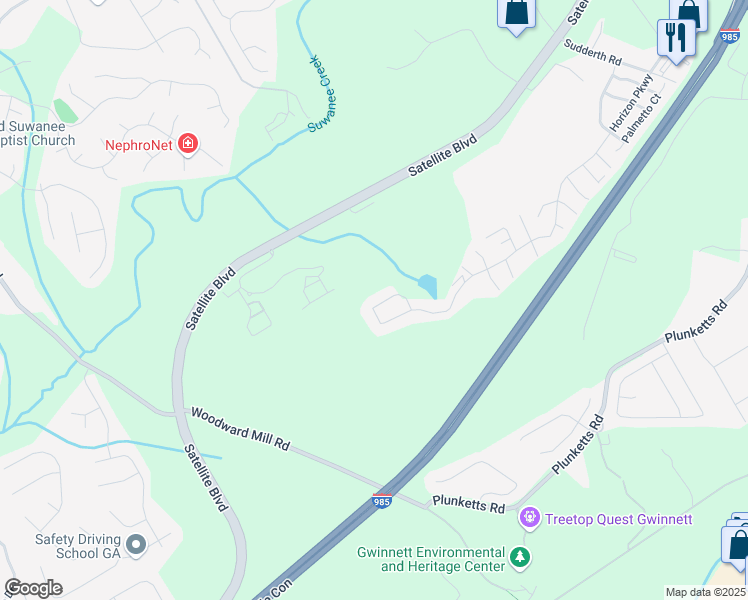 map of restaurants, bars, coffee shops, grocery stores, and more near 1460 Horizon Parkway in Buford