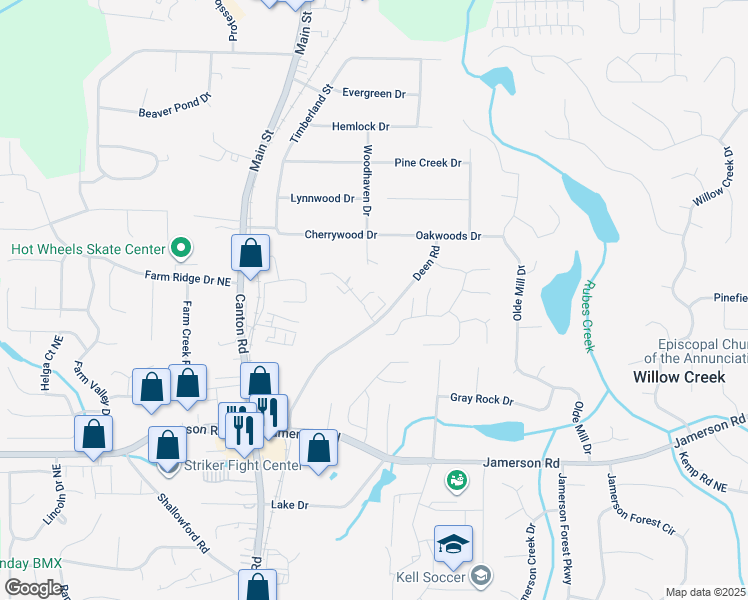 map of restaurants, bars, coffee shops, grocery stores, and more near 5025 Deen Road in Marietta