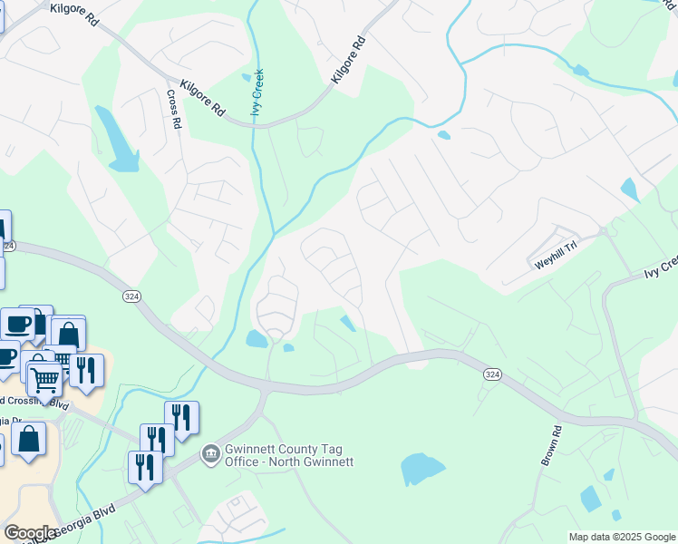 map of restaurants, bars, coffee shops, grocery stores, and more near 2363 Chancery Mill Lane in Buford