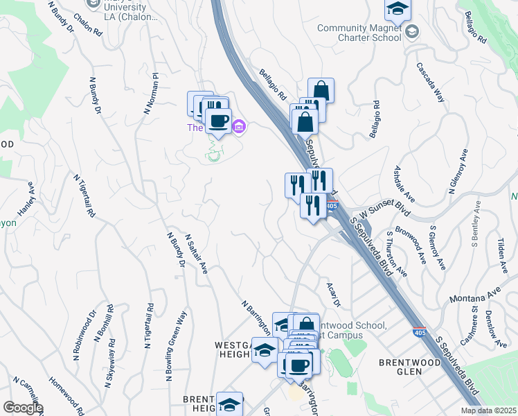 map of restaurants, bars, coffee shops, grocery stores, and more near 375 Fordyce Road in Los Angeles