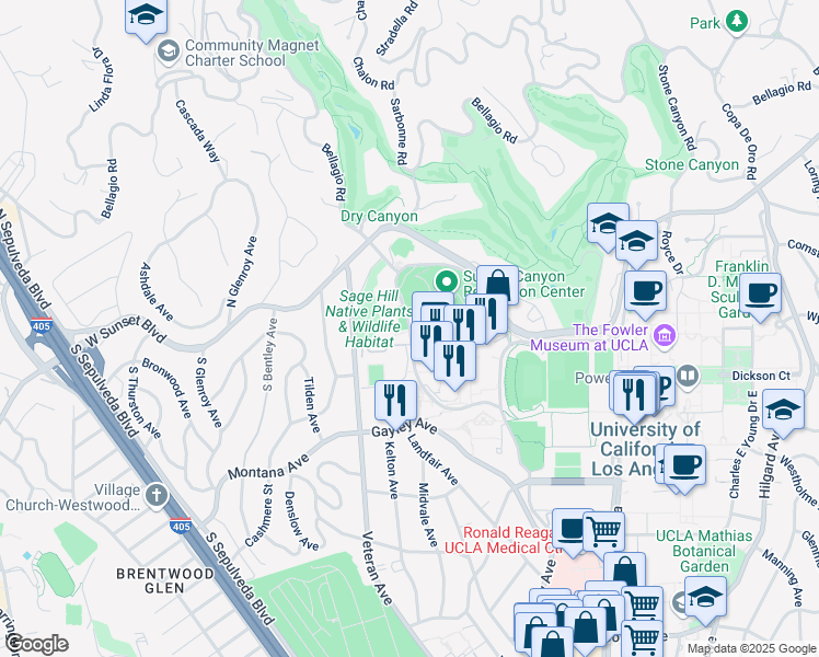 map of restaurants, bars, coffee shops, grocery stores, and more near in Los Angeles