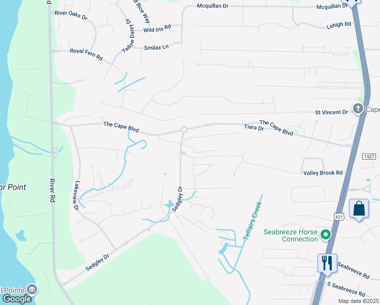 map of restaurants, bars, coffee shops, grocery stores, and more near 524 Linksider Drive in Wilmington