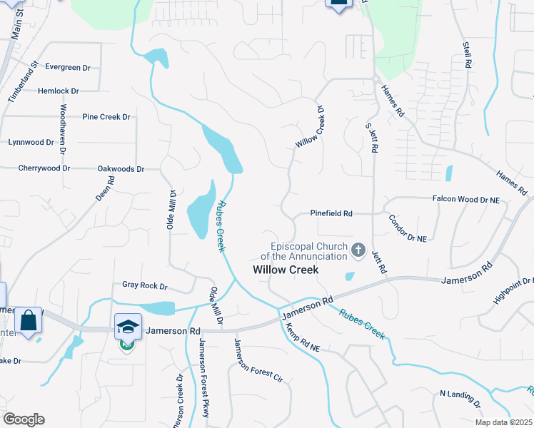 map of restaurants, bars, coffee shops, grocery stores, and more near 1610 Pinefield Circle in Marietta
