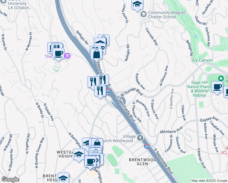 map of restaurants, bars, coffee shops, grocery stores, and more near 130 South Sepulveda Boulevard in Los Angeles