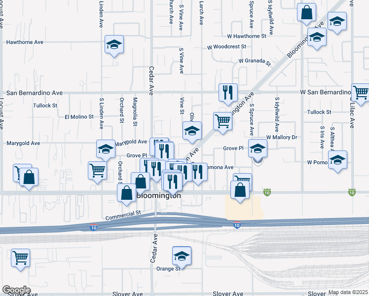 map of restaurants, bars, coffee shops, grocery stores, and more near 9904 Bloomington Avenue in Bloomington