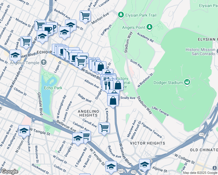 map of restaurants, bars, coffee shops, grocery stores, and more near 1309 West Lilac Terrace in Los Angeles